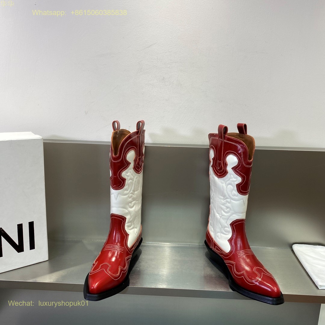 GANNI Leather cowboy boots pointed toe Women Shoes
