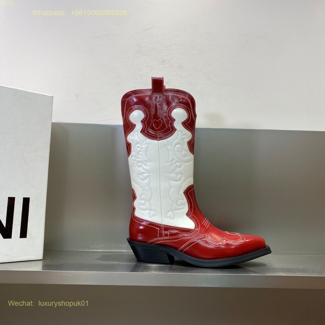 GANNI Leather cowboy boots pointed toe Women Shoes