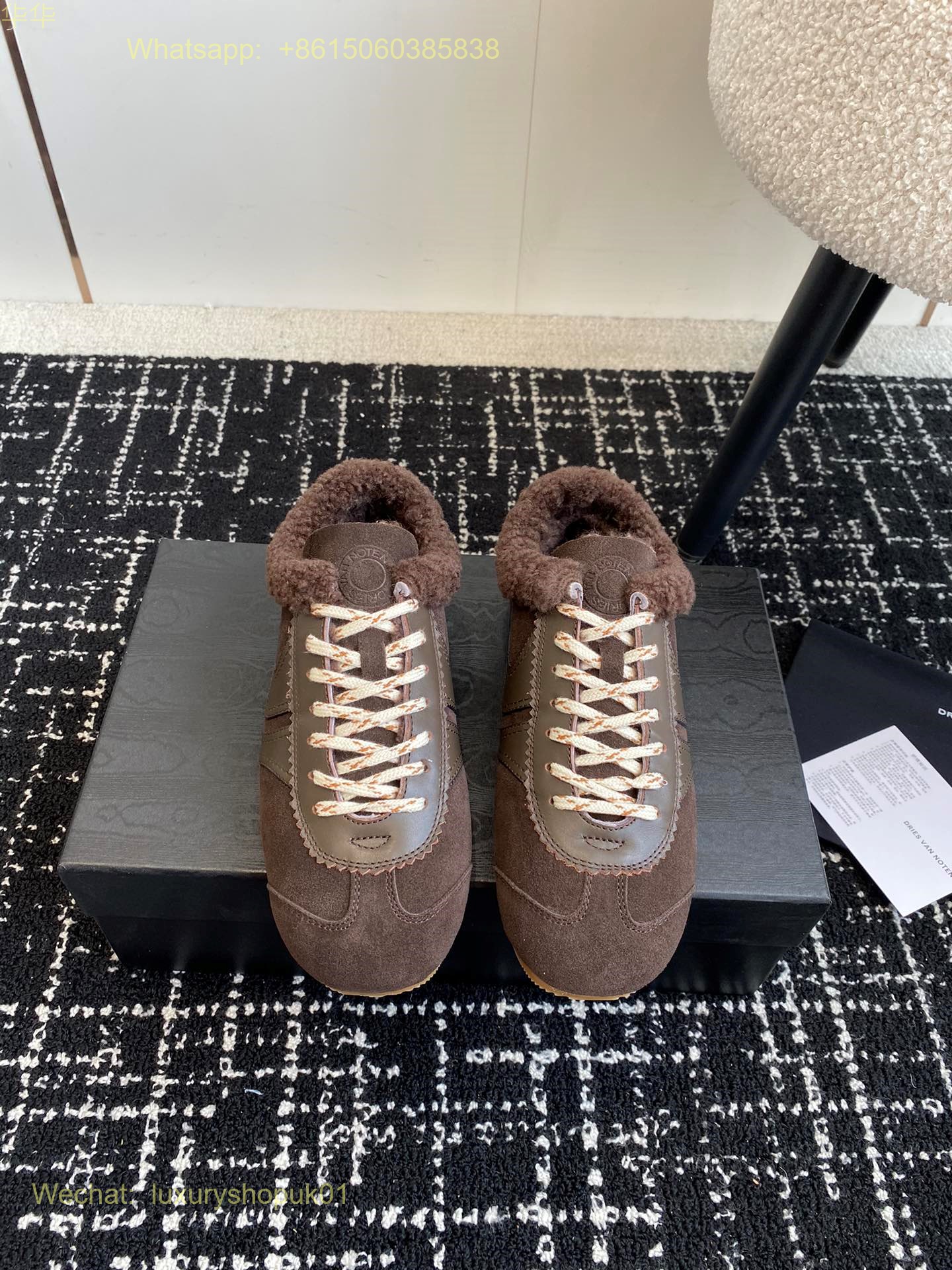 DRIES VAN NOTEN Fur Shearling Leather and suede sneakers Women Mens Shoes