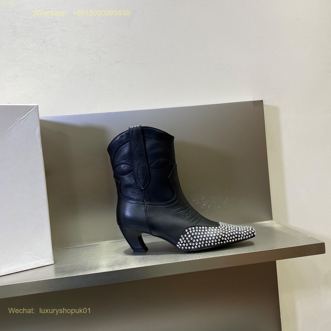 KHAITE Dallas Leather crystal Low Boots Women Shoes