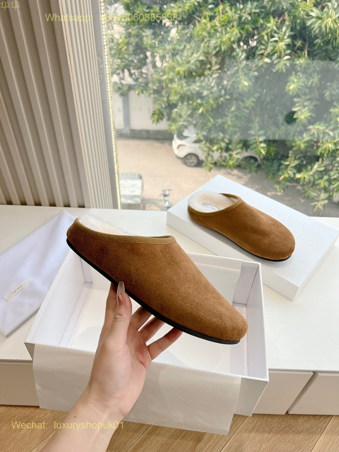 The Row Hugo mules Flat slip on fur shearling Slippers Women Shoes