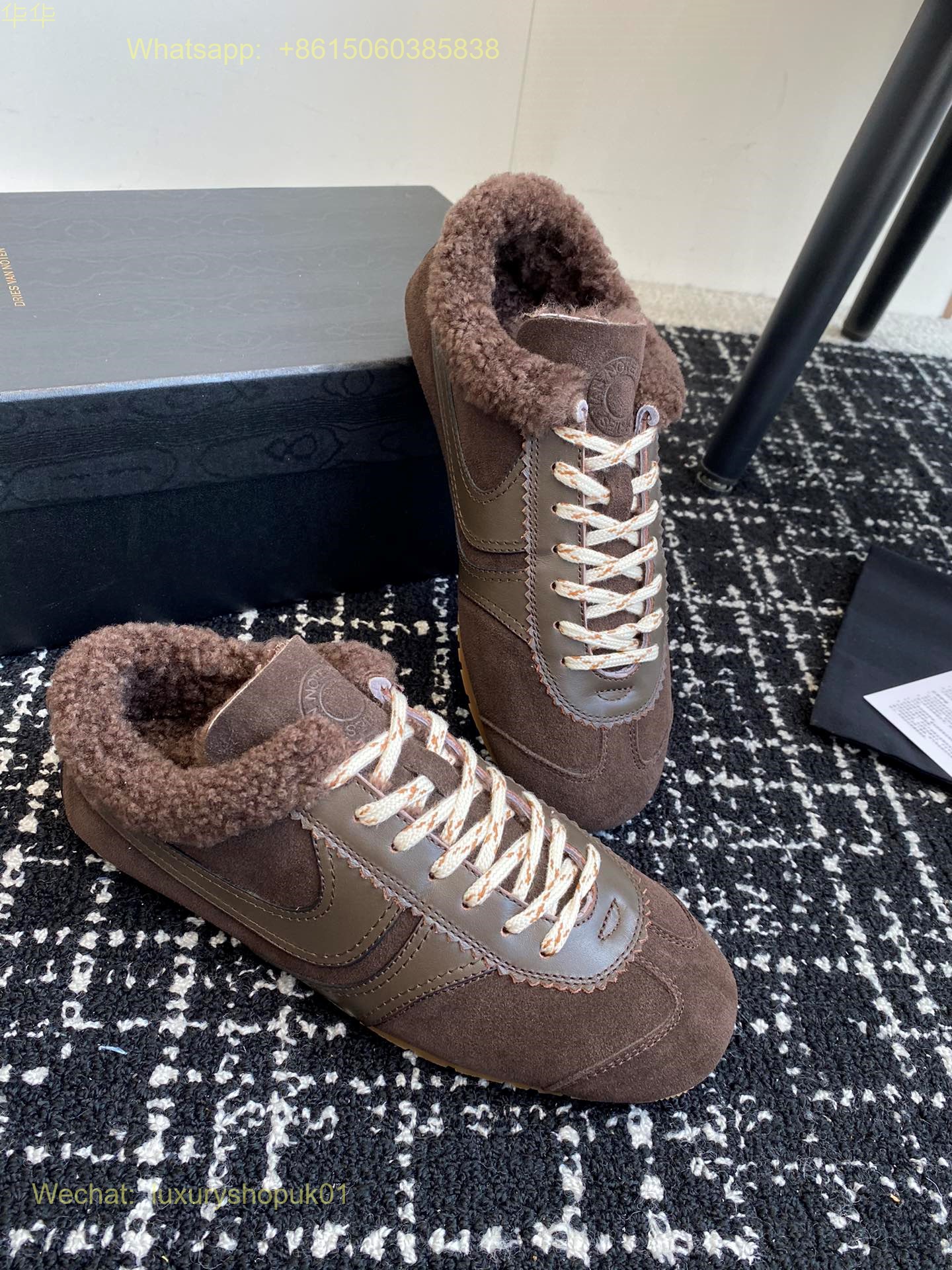 DRIES VAN NOTEN Fur Shearling Leather and suede sneakers Women Mens Shoes