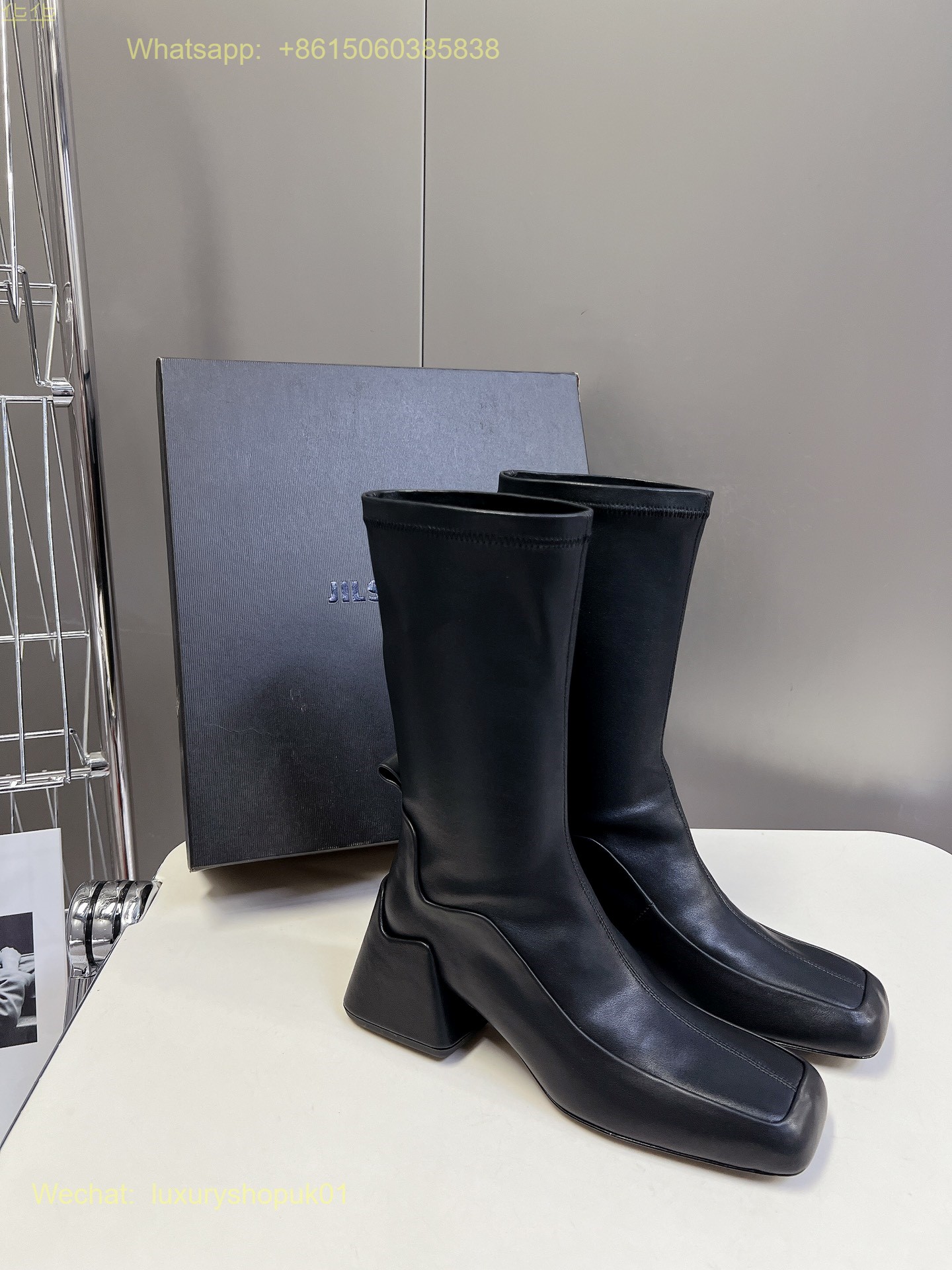 Jil Sander Block-Heel Leather Boots Women Shoes