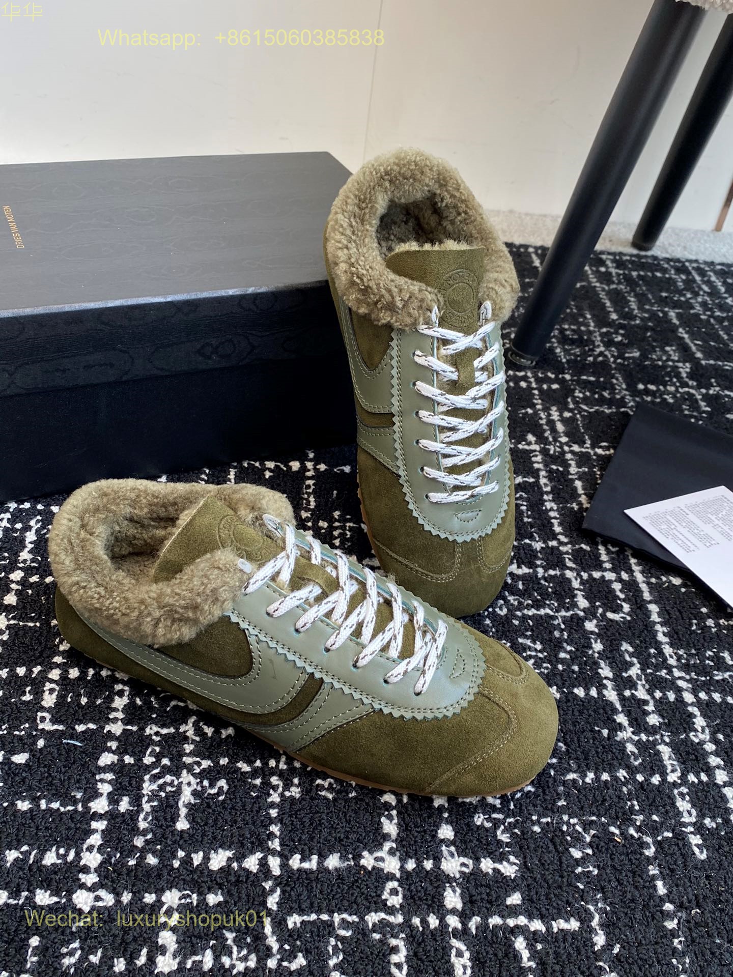 DRIES VAN NOTEN Fur Shearling Leather and suede sneakers Women Mens Shoes