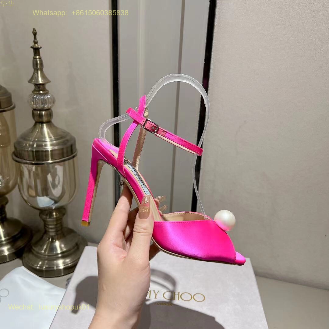 Jimmy Choo Sacora Pearl-Embellished Satin Sandals Women Shoes