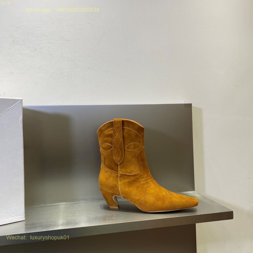 KHAITE Dallas suede Leather crystal Low Boots Women Shoes