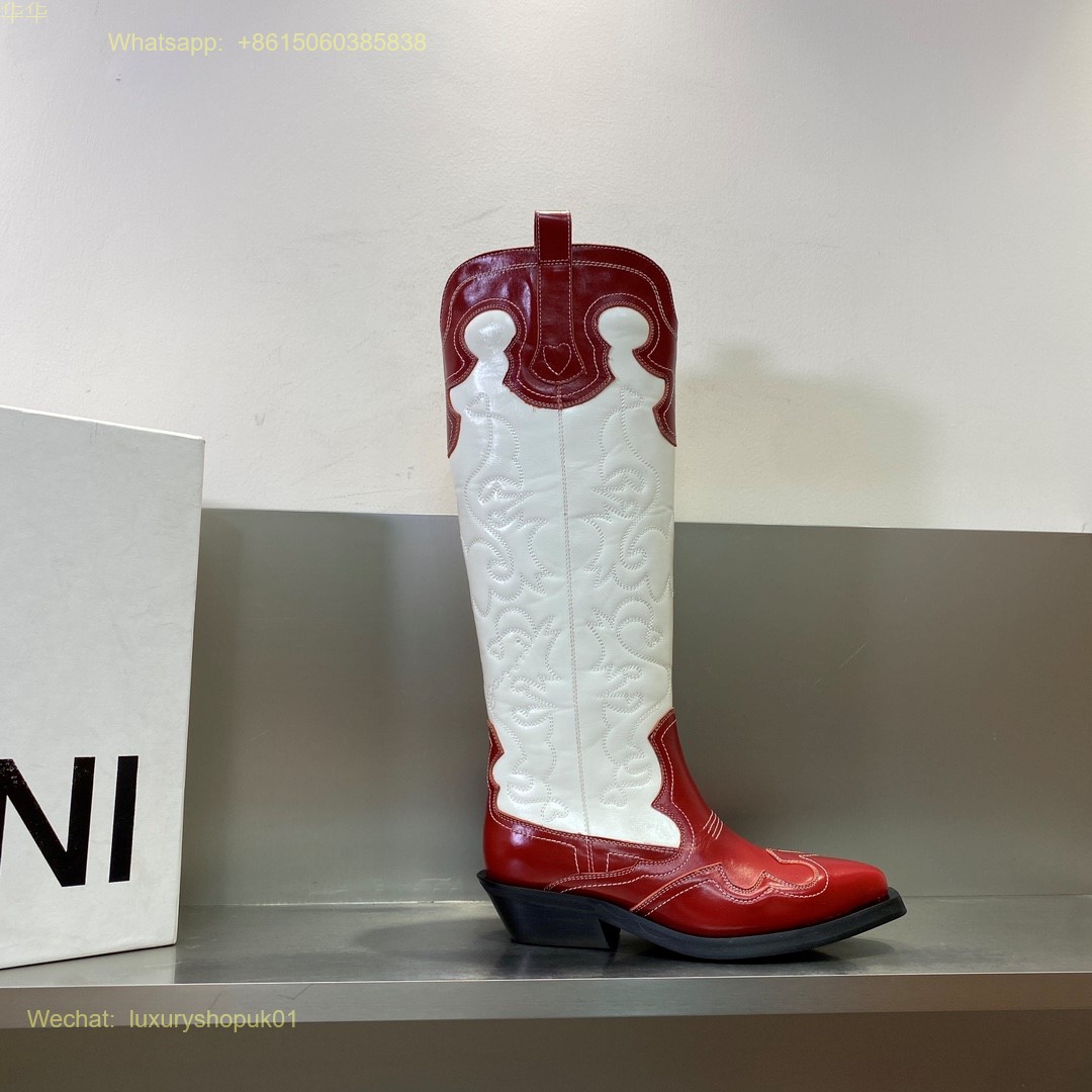 GANNI Leather cowboy boots pointed toe Women Shoes