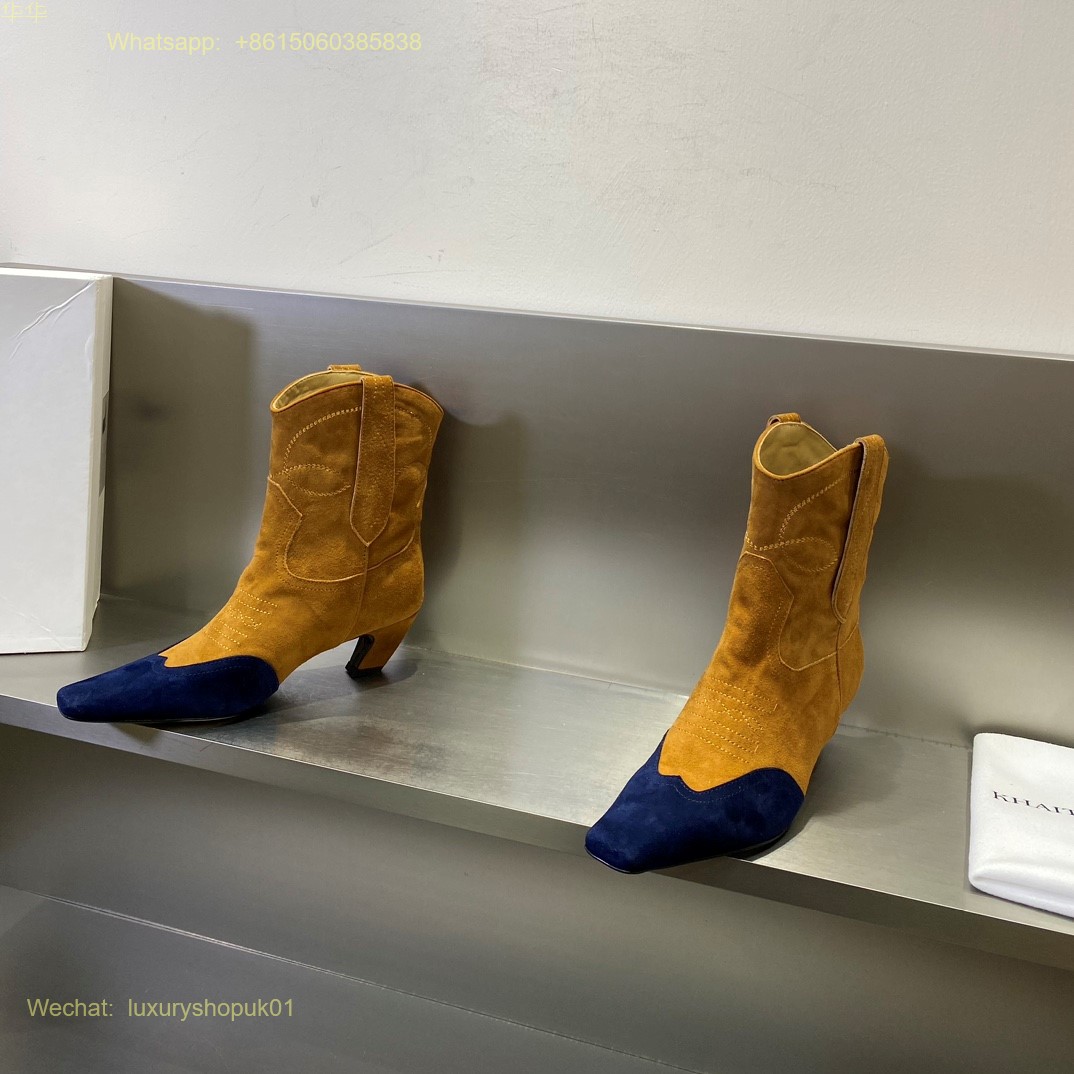 KHAITE Dallas suede Leather crystal Low Boots Women Shoes