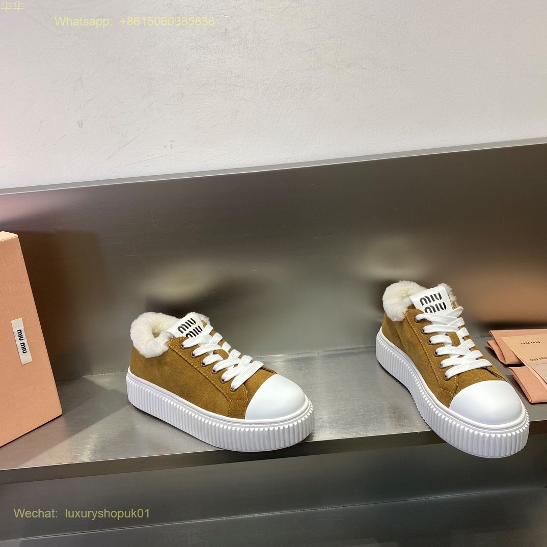 Miu Miu Shearling lace-up Sneakers Women Shoes