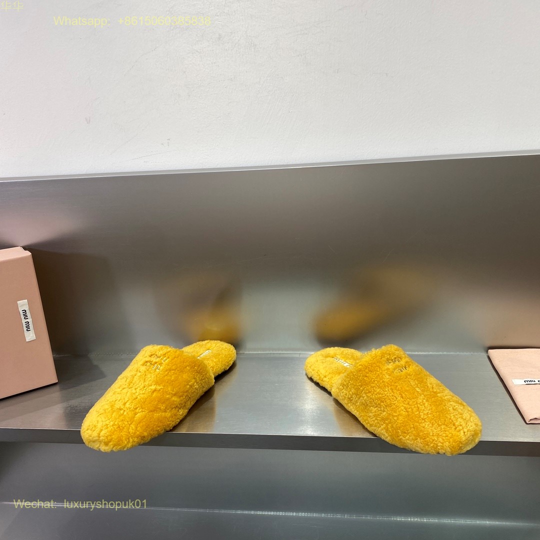 Miu Miu Faux Fur shearling Mule slip on Slippers Women Shoes