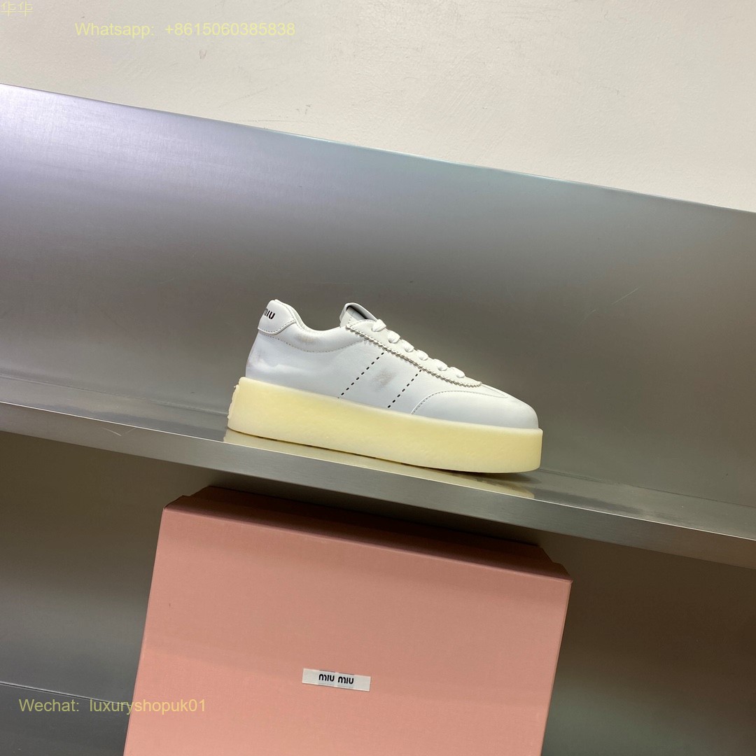 复制Miu Miu Logo-Patch Lace-Up Sneakers Women Shoes