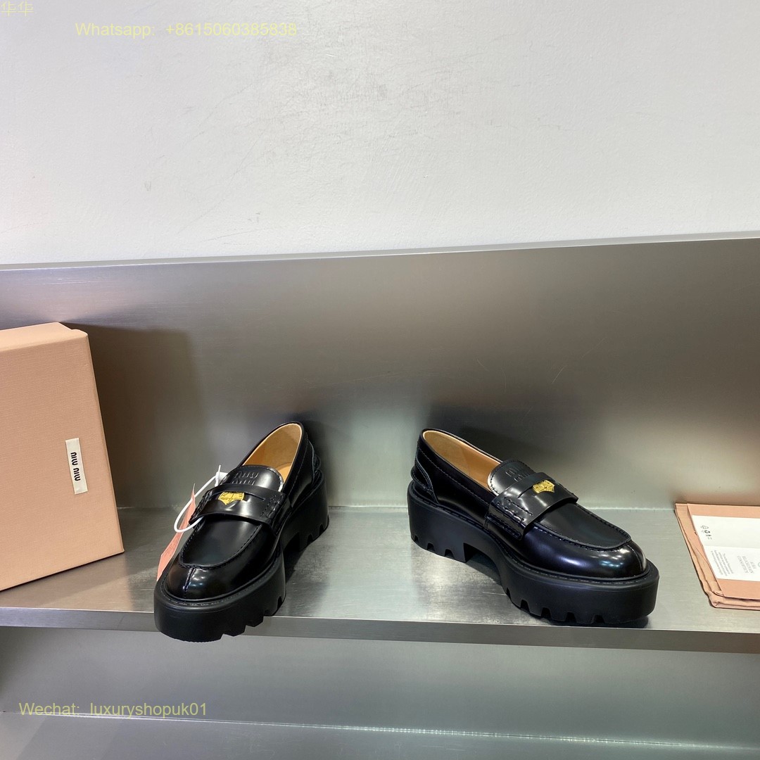 Miu Miu Round Toe Embossed Patent Penny Loafers Women Shoes