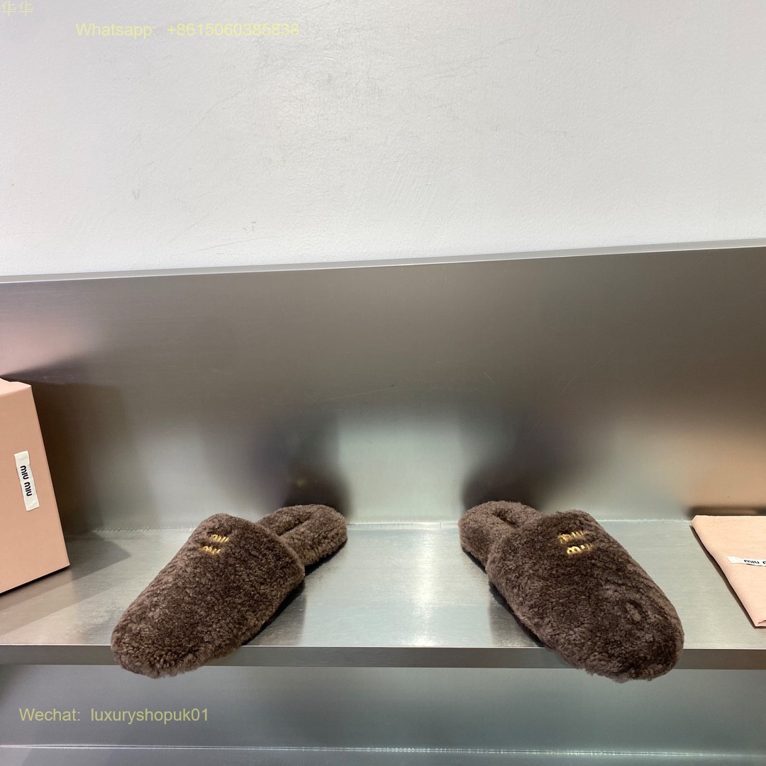 Miu Miu Faux Fur shearling Mule slip on Slippers Women Shoes