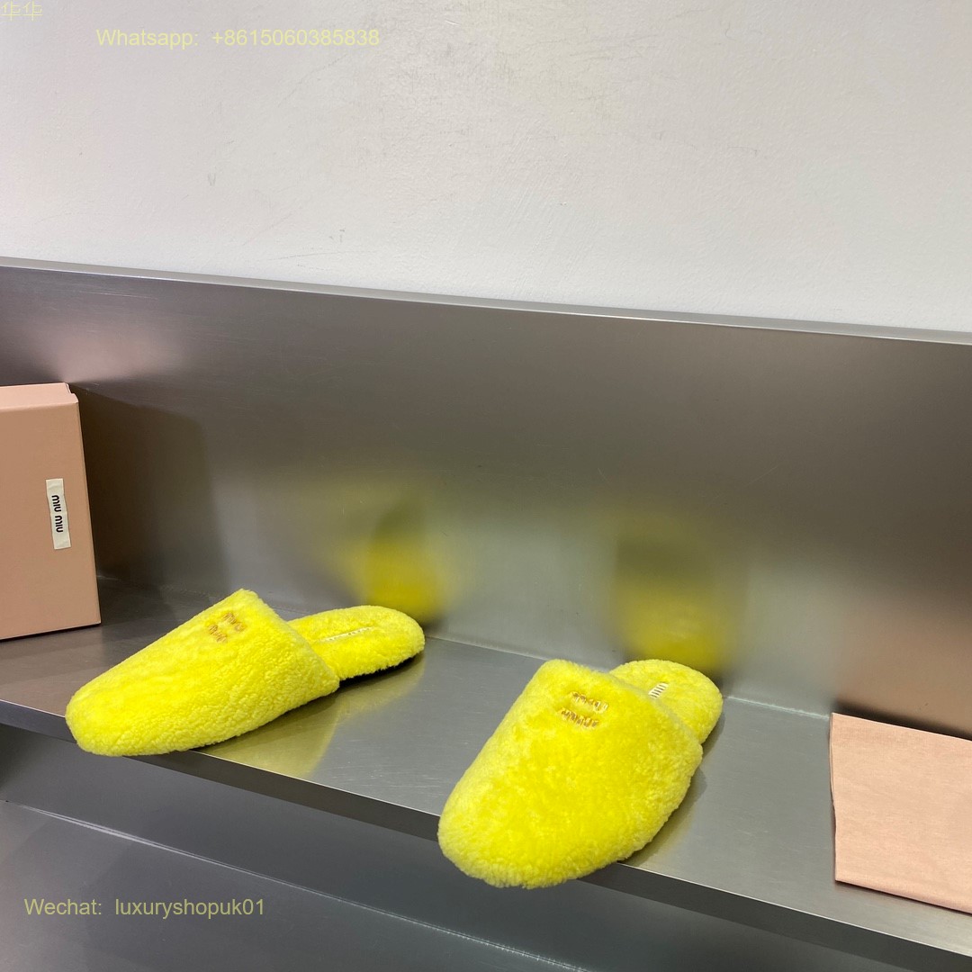 Miu Miu Faux Fur shearling Mule slip on Slippers Women Shoes