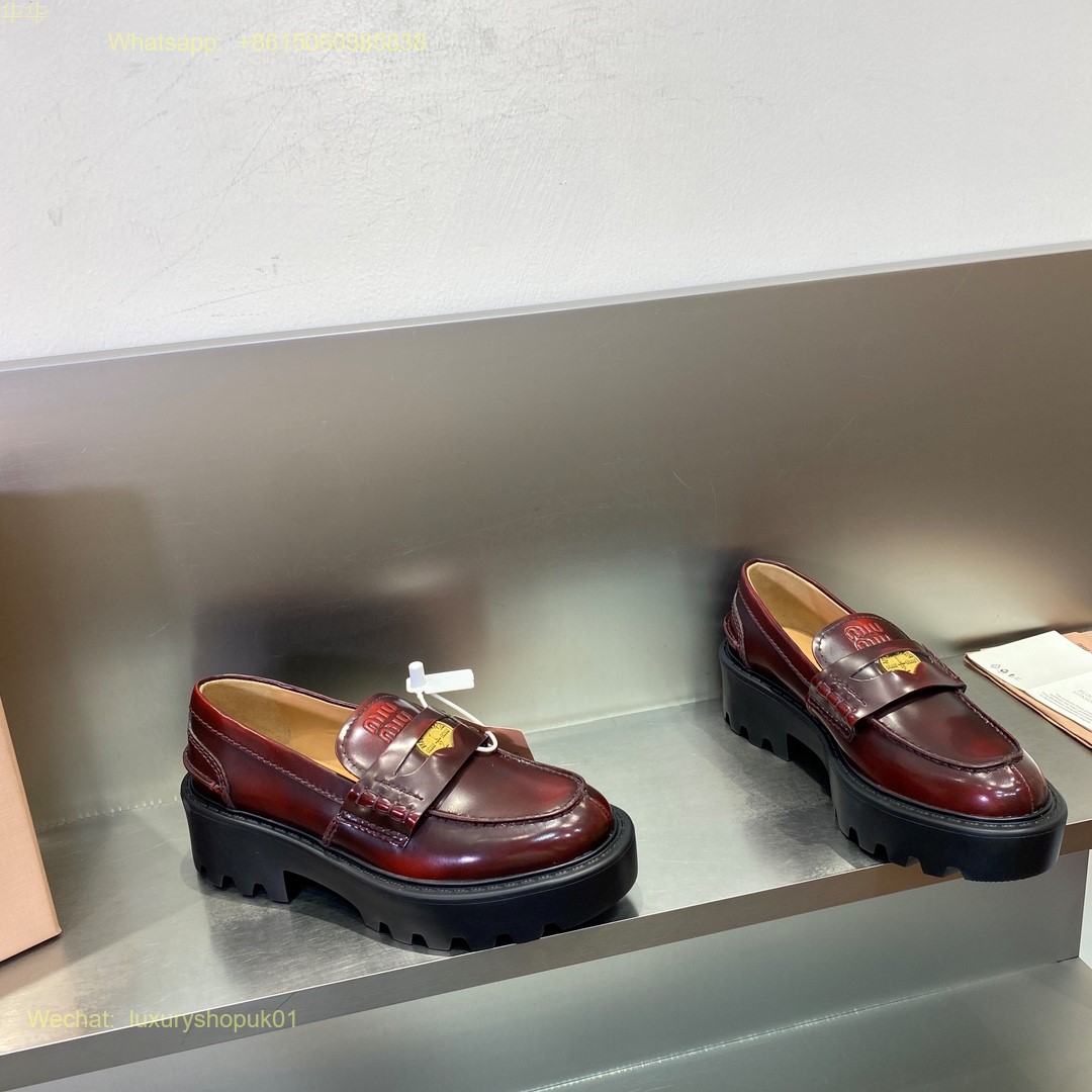 Miu Miu Round Toe Embossed Patent Penny Loafers Women Shoes