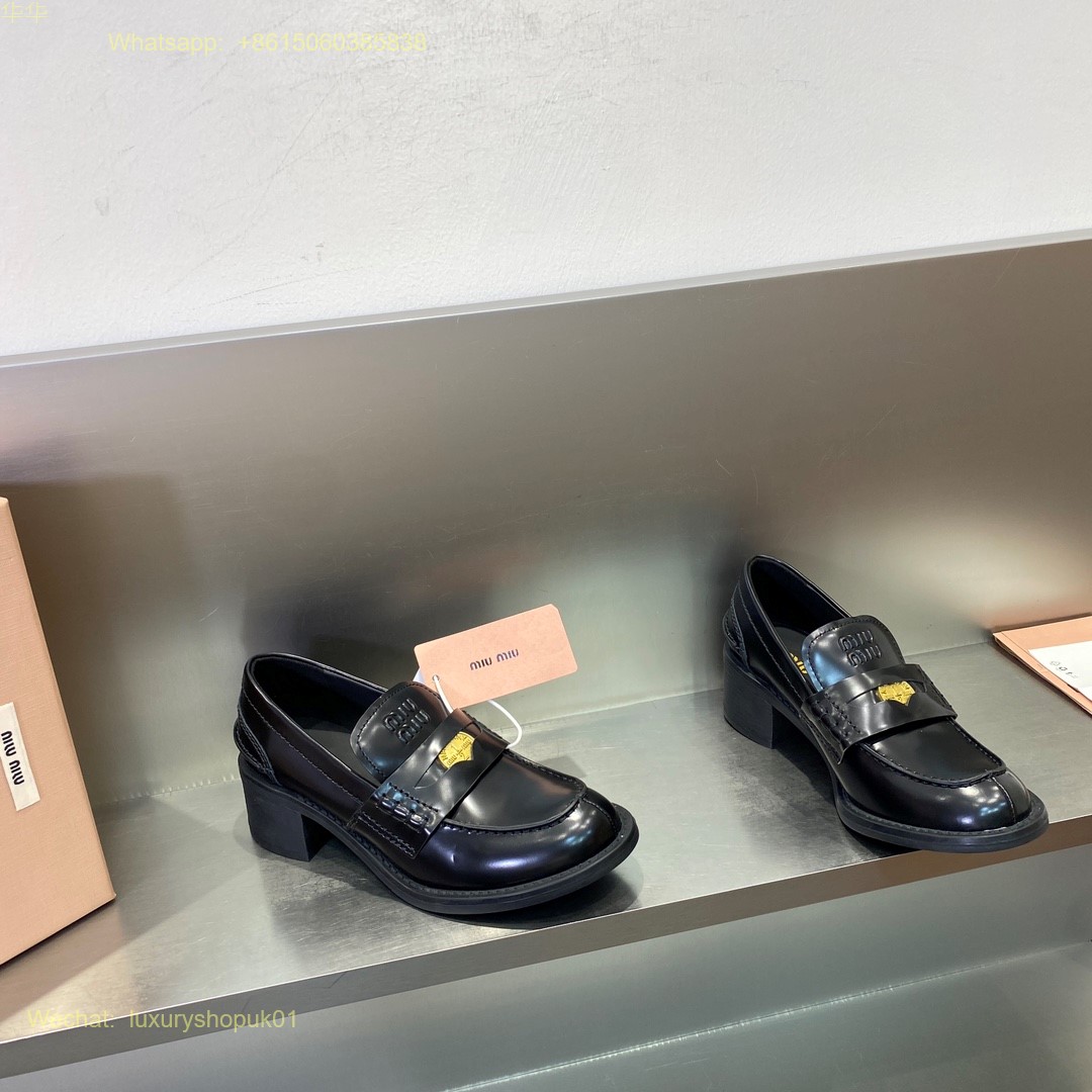 Miu Miu Round Toe Embossed Patent Penny Loafers Women Shoes