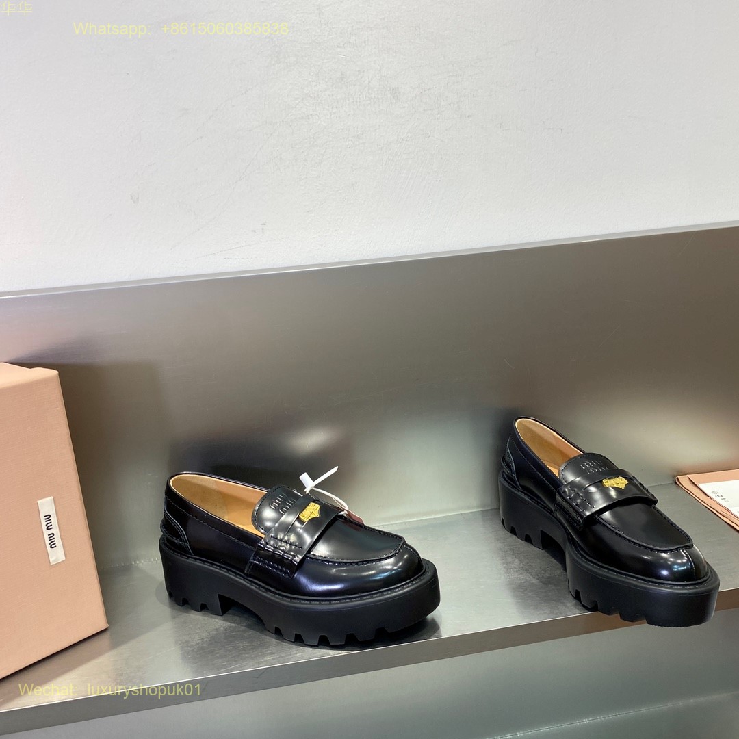 Miu Miu Round Toe Embossed Patent Penny Loafers Women Shoes