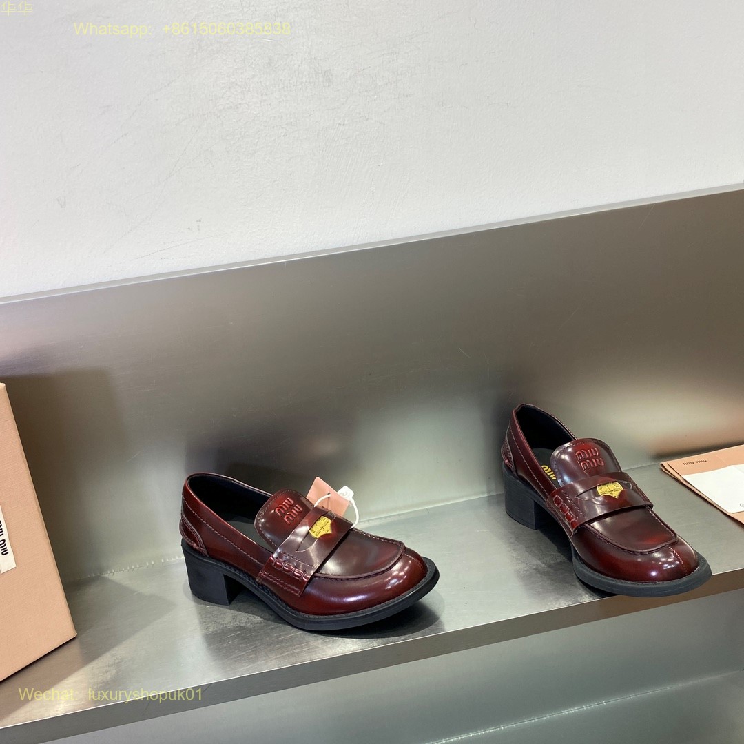 Miu Miu Round Toe Embossed Patent Penny Loafers Women Shoes