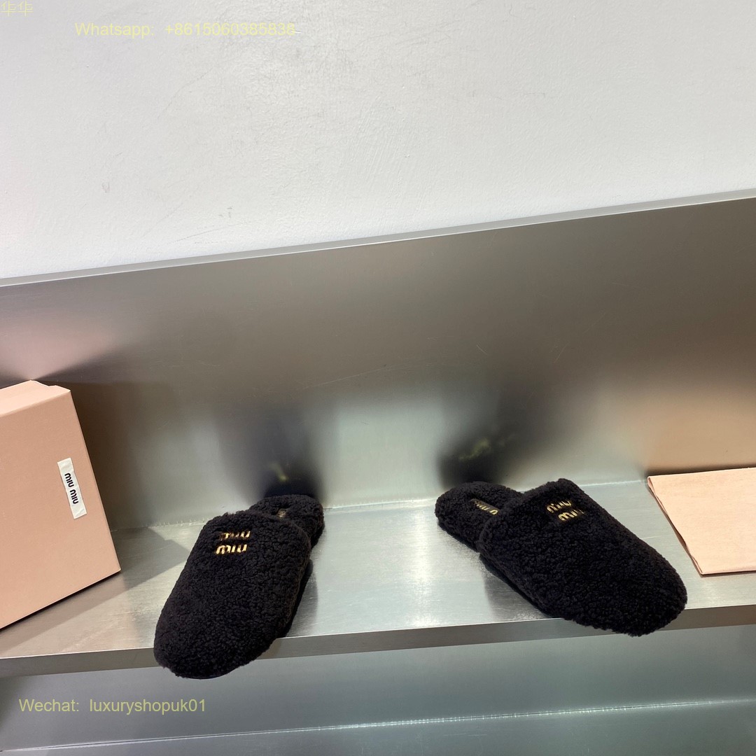 Miu Miu Faux Fur shearling Mule slip on Slippers Women Shoes