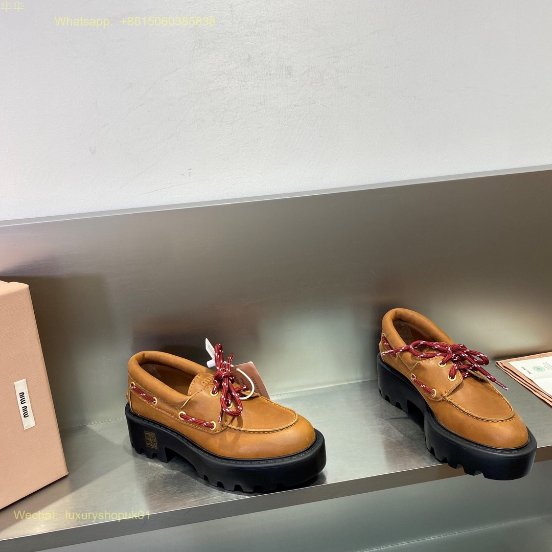 Miu Miu Lace-Up Suede Platform Loafers Women Shoes