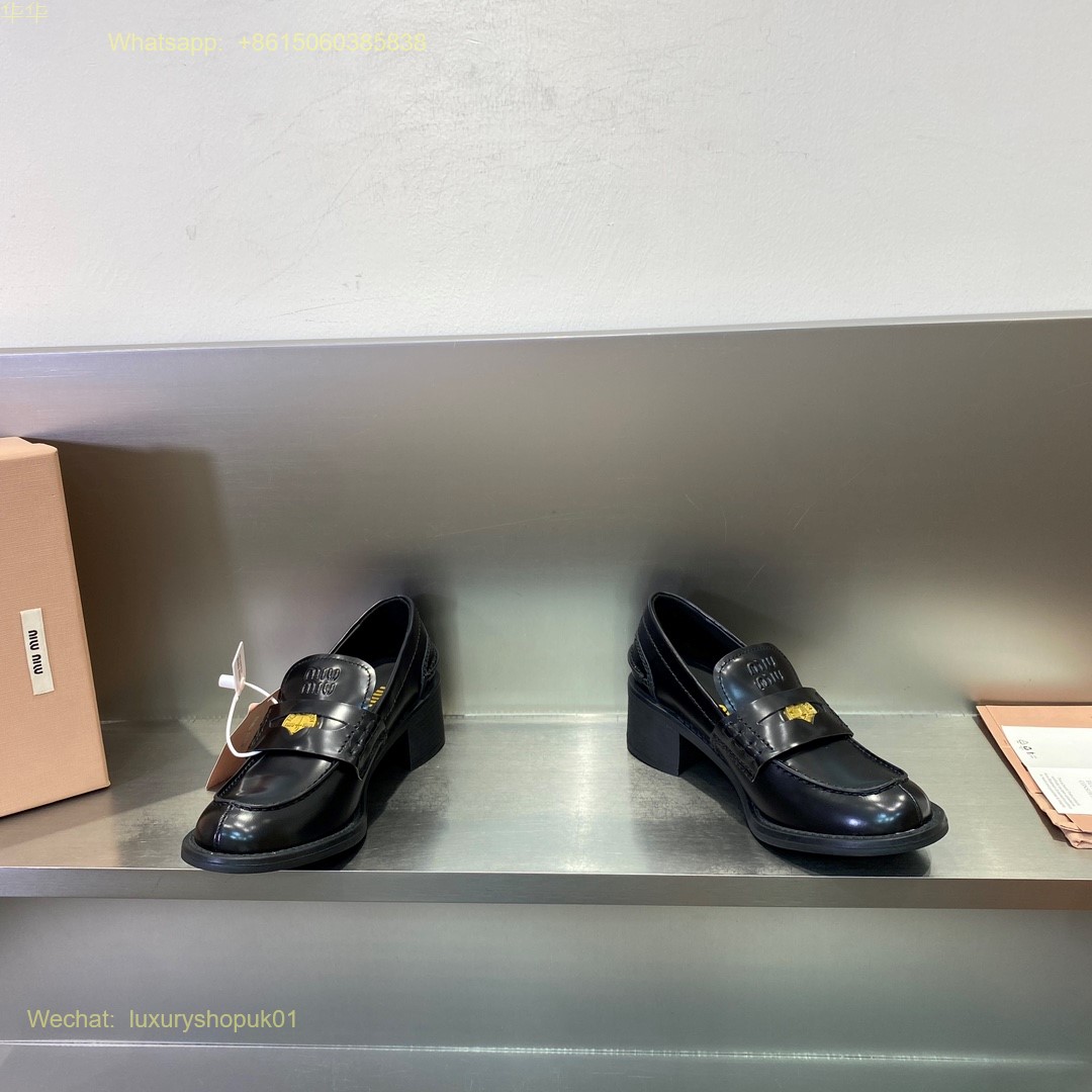 Miu Miu Round Toe Embossed Patent Penny Loafers Women Shoes