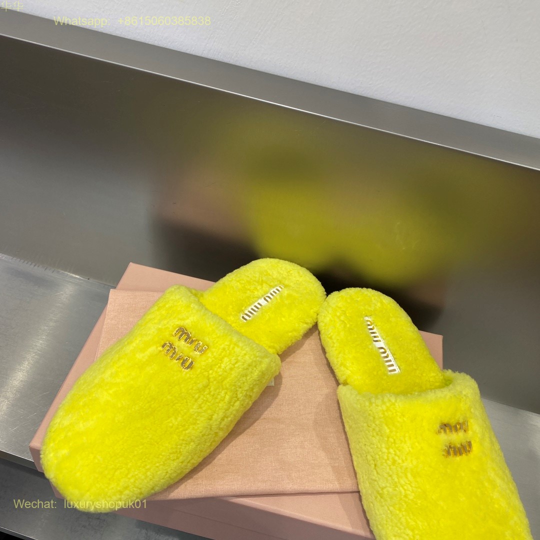 Miu Miu Faux Fur shearling Mule slip on Slippers Women Shoes