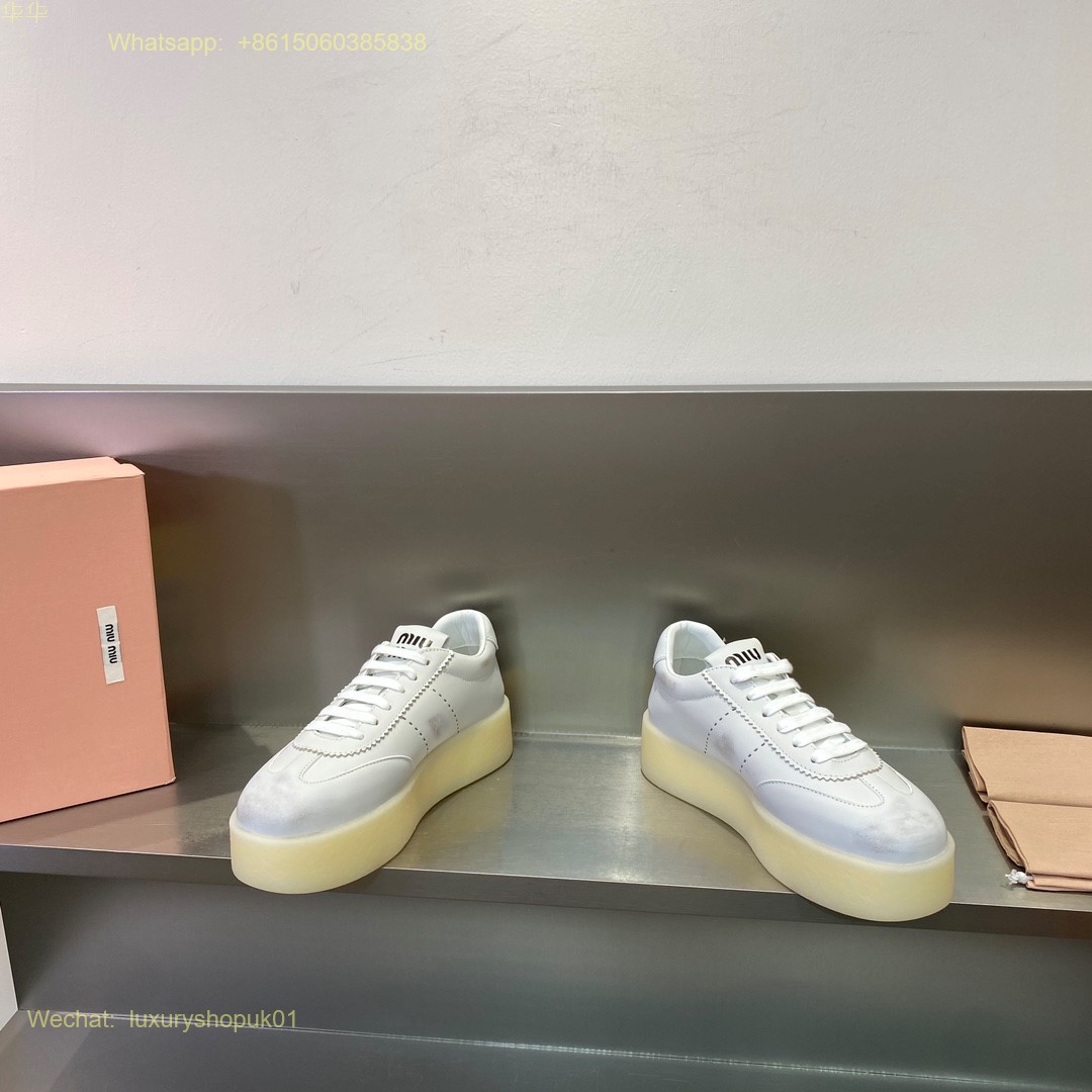 复制Miu Miu Logo-Patch Lace-Up Sneakers Women Shoes
