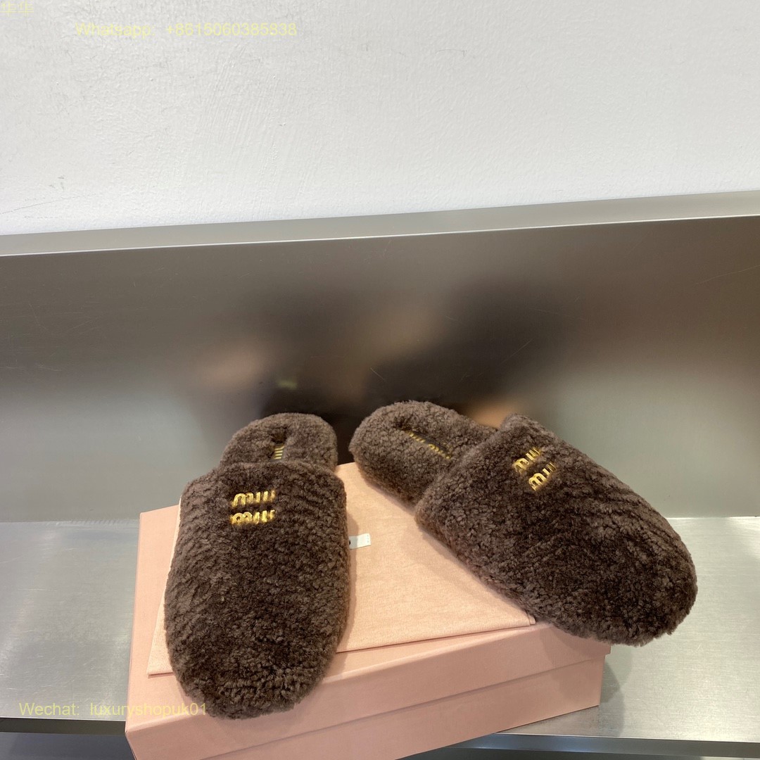 Miu Miu Faux Fur shearling Mule slip on Slippers Women Shoes