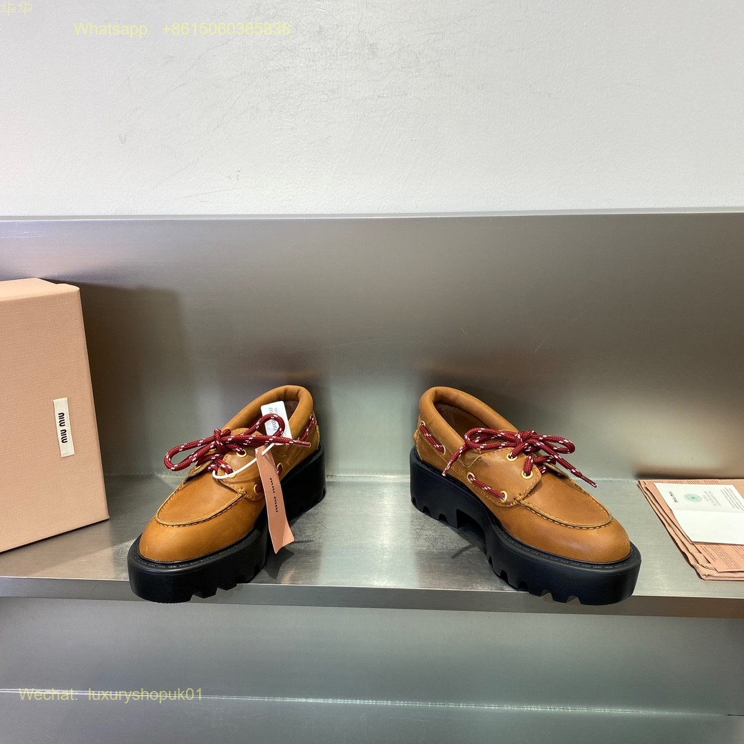 Miu Miu Lace-Up Suede Platform Loafers Women Shoes