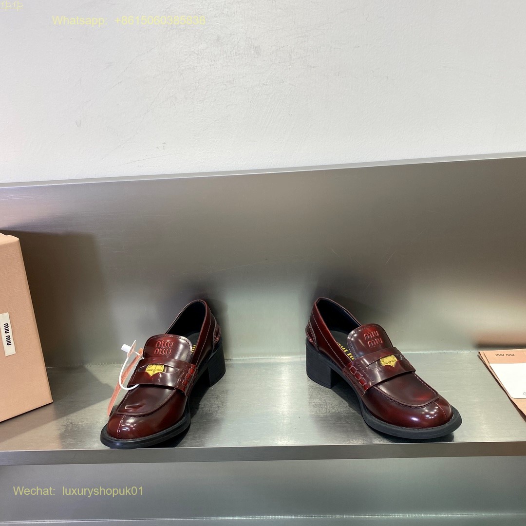 Miu Miu Round Toe Embossed Patent Penny Loafers Women Shoes