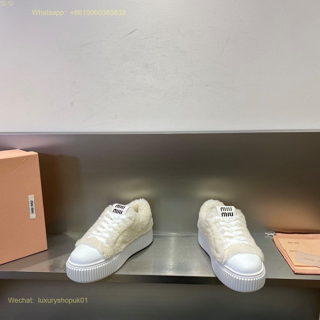 Miu Miu Fur Shearling lace-up Sneakers Women Shoes