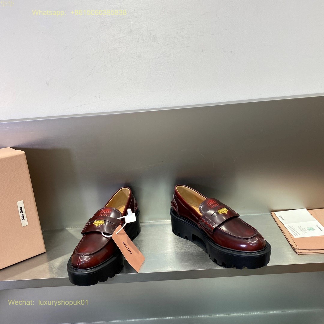 Miu Miu Round Toe Embossed Patent Penny Loafers Women Shoes