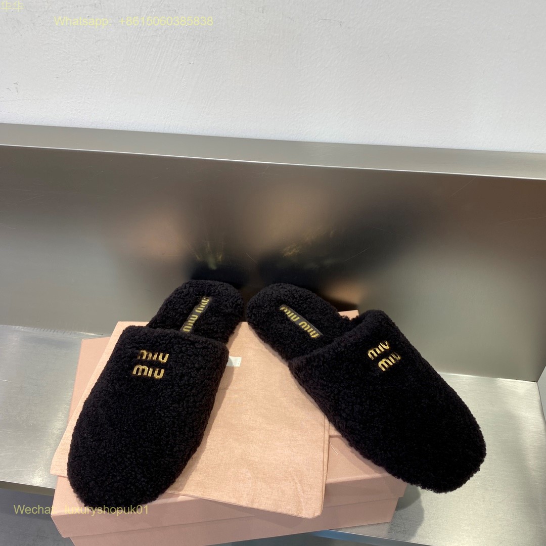 Miu Miu Faux Fur shearling Mule slip on Slippers Women Shoes