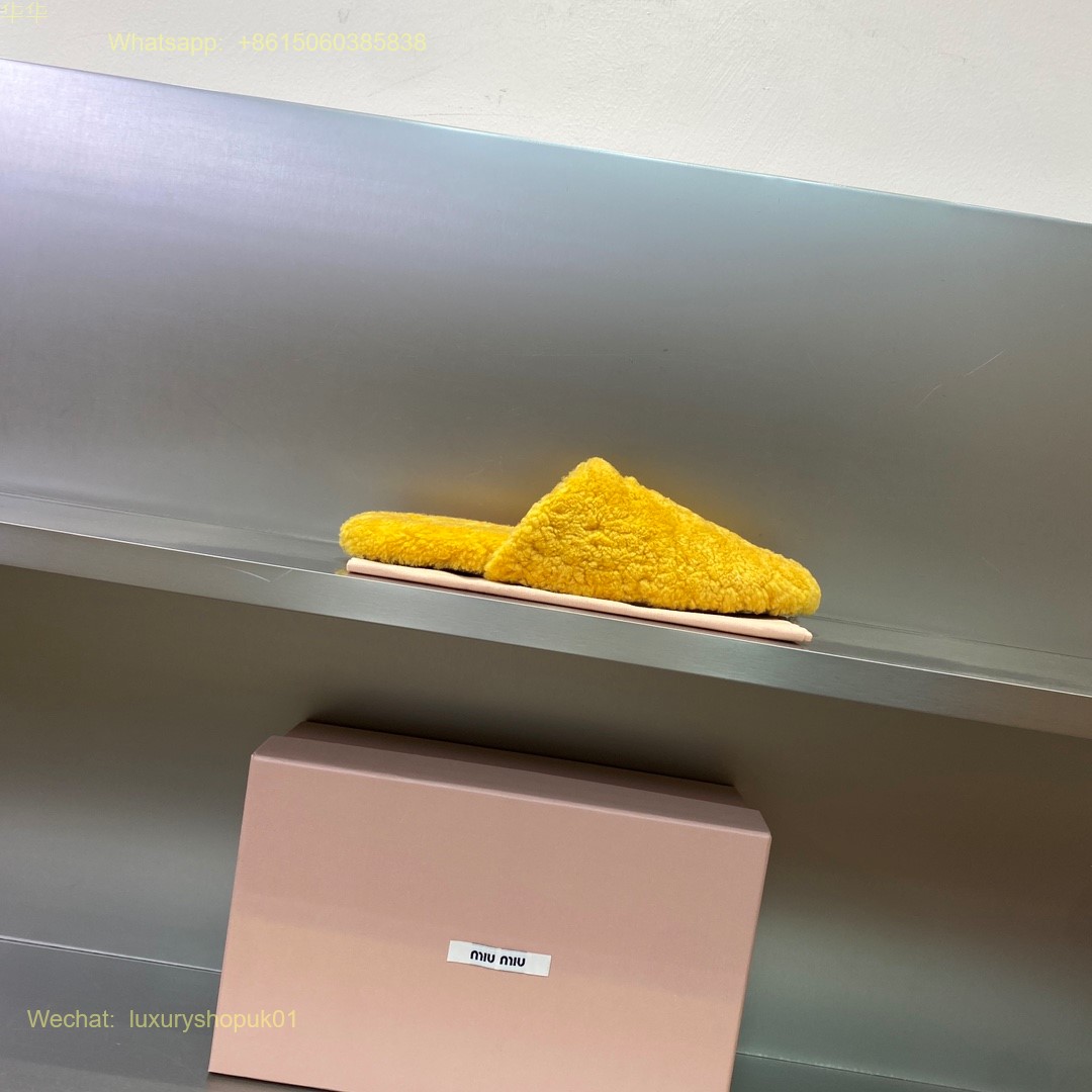 Miu Miu Faux Fur shearling Mule slip on Slippers Women Shoes