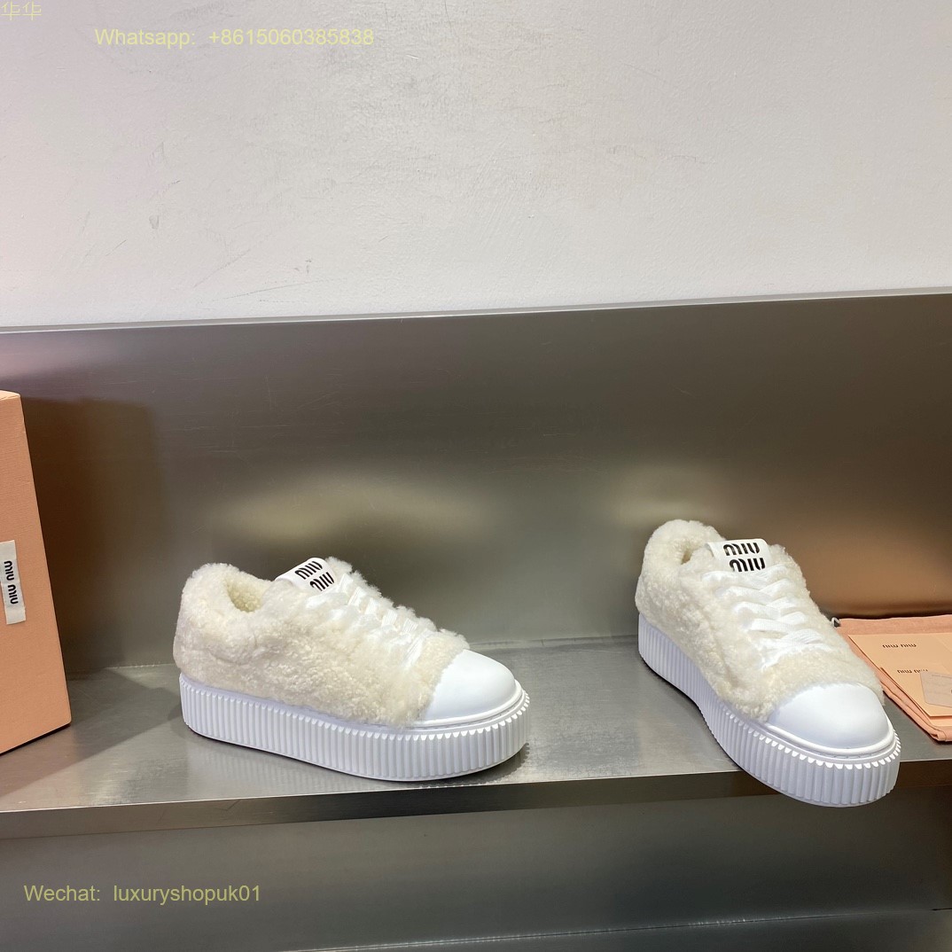 Miu Miu Fur Shearling lace-up Sneakers Women Shoes