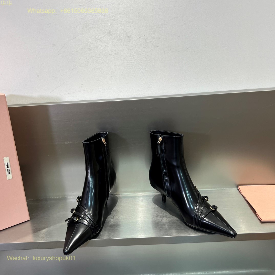 Miu Miu naplak booties Buckle Strap Point-Toe Ankle Boot Women Shoes