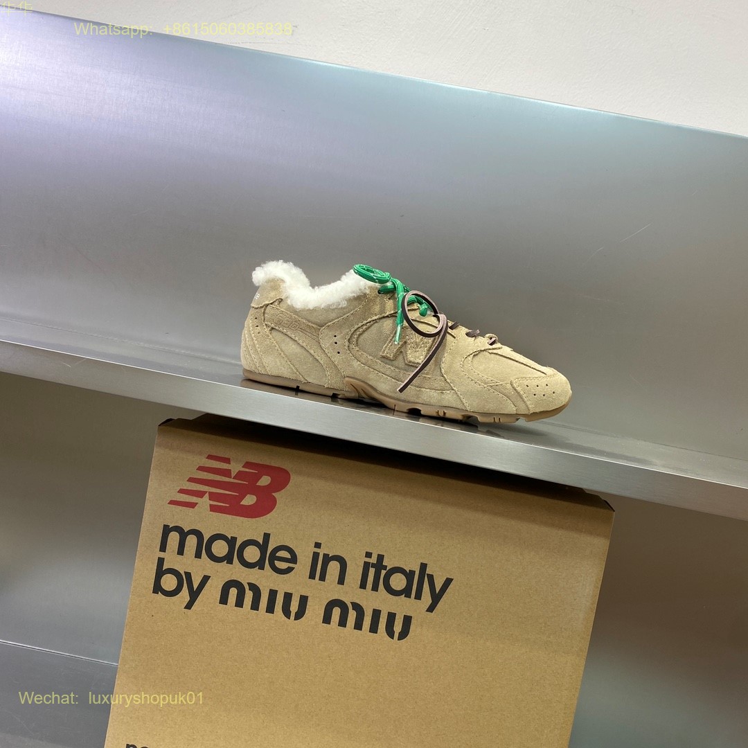 Miu Miu New Balance 530 sl leather Fur shearling Low Top Sneakers Women Mens Shoes