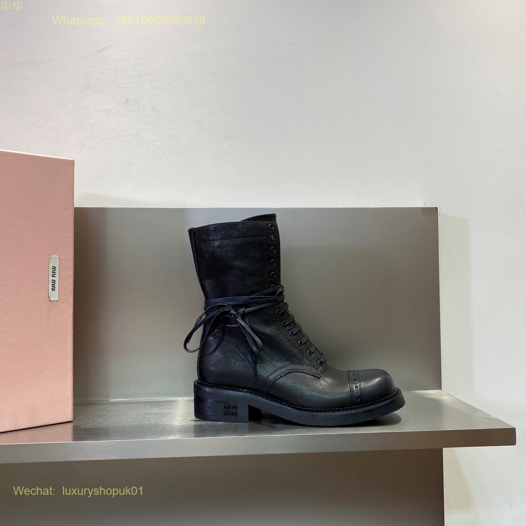Miu Miu Lace-Up Boots leather laced booties Women Shoes