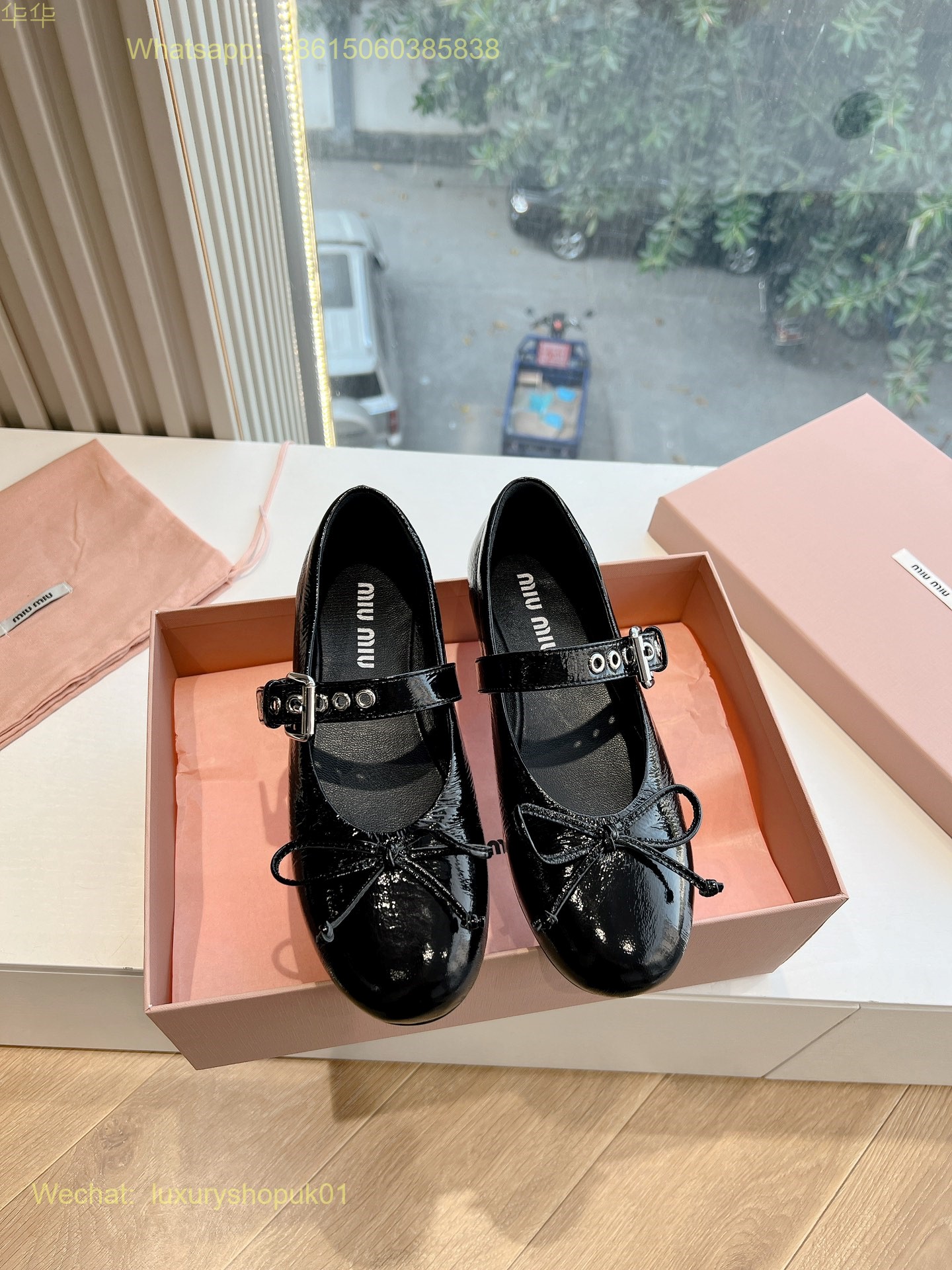 Miu Miu Bow-Detailed Buckled Ballerina bow Ballet Flats Women Shoes