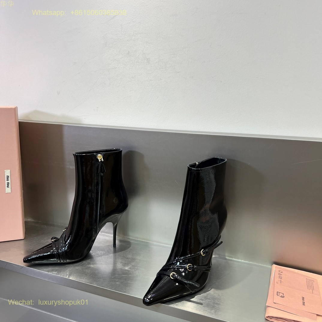 Miu Miu naplak booties Buckle Strap Point-Toe Ankle Boot Women Shoes