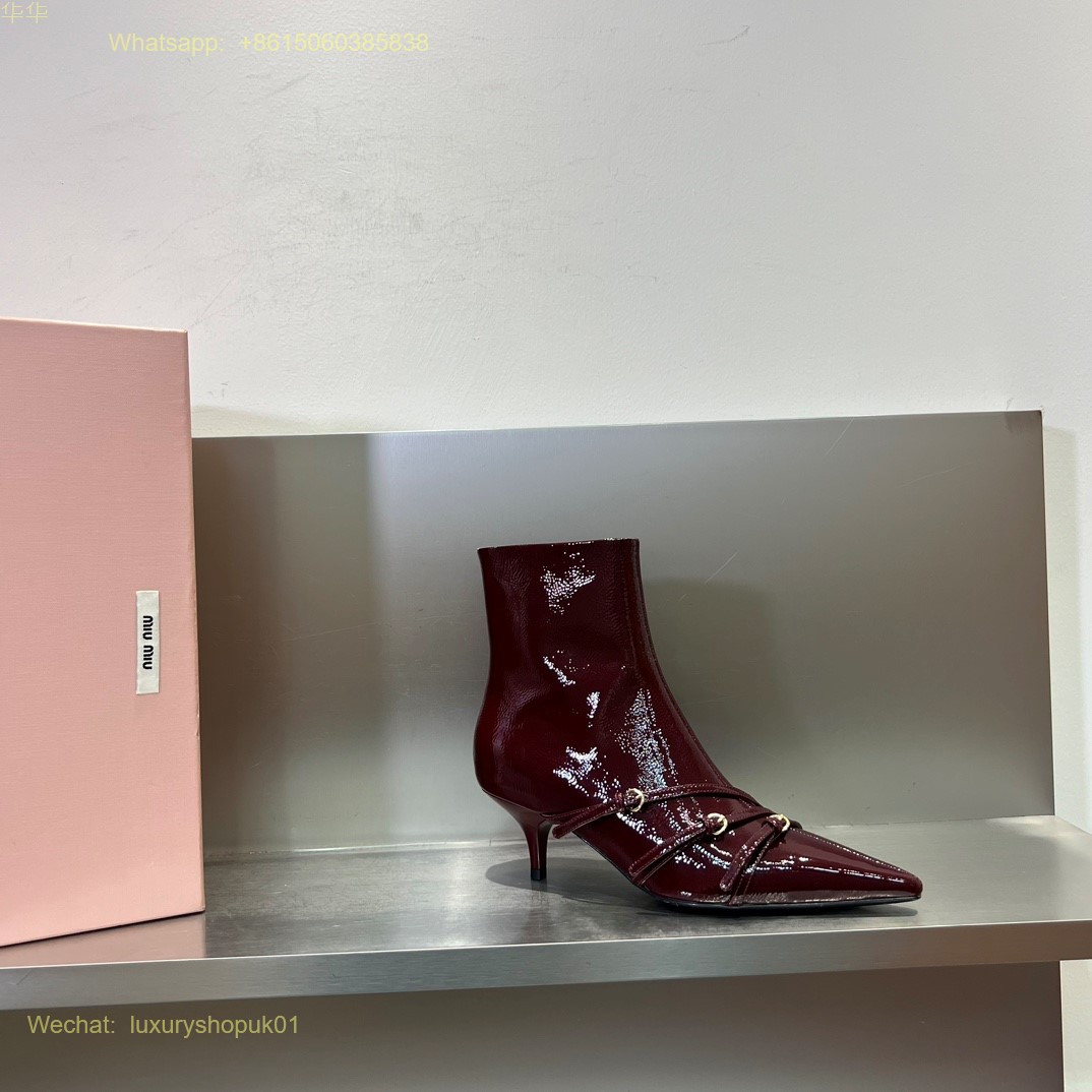 Miu Miu naplak booties Buckle Strap Point-Toe Ankle Boot Women Shoes