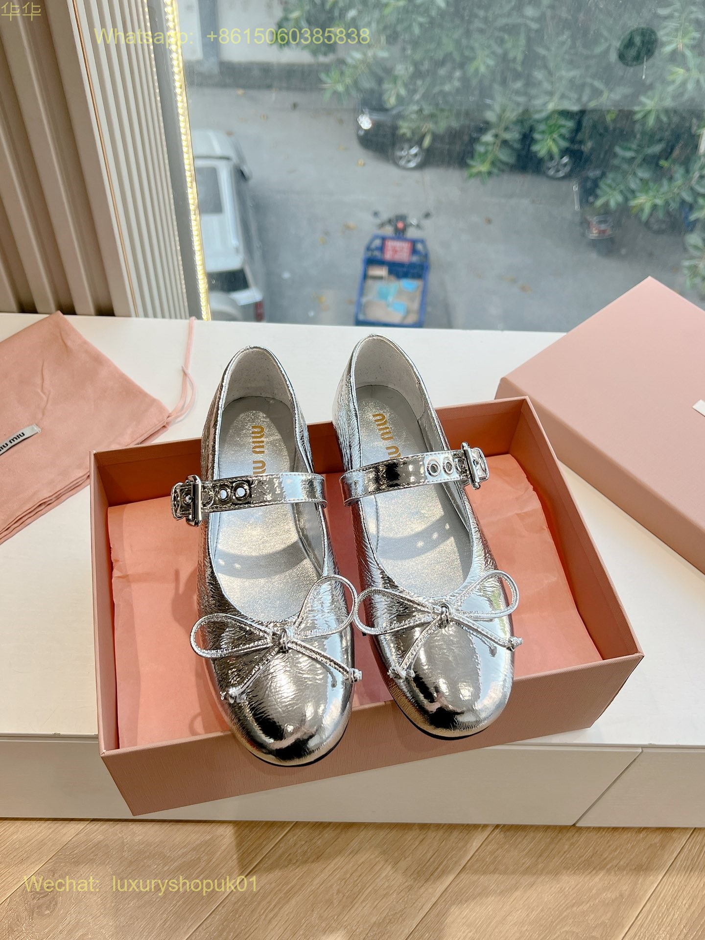 Miu Miu Bow-Detailed Buckled Ballerina bow Ballet Flats Women Shoes