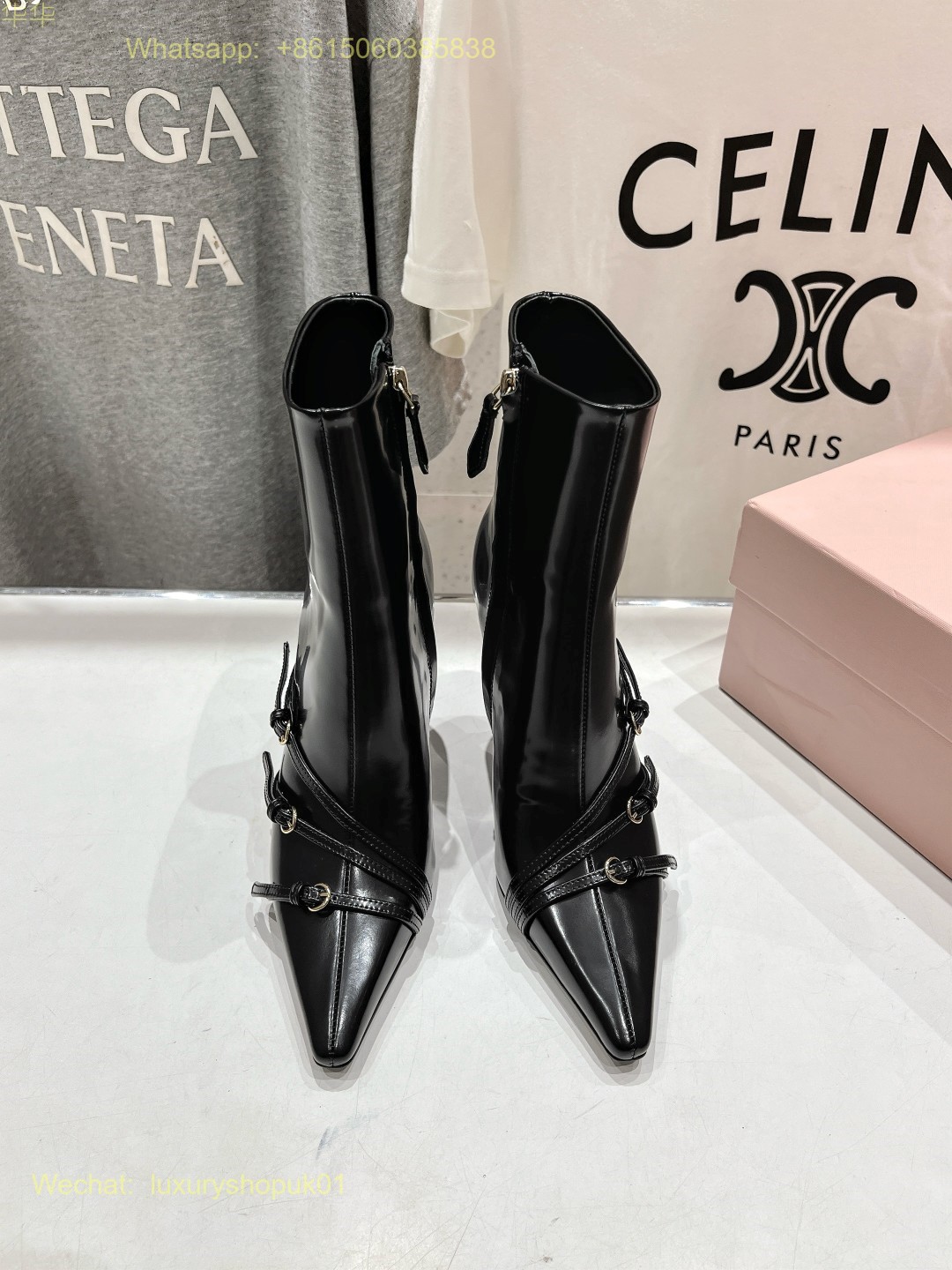 Miu Miu naplak booties Buckle Strap Point-Toe Ankle Boot Women Shoes