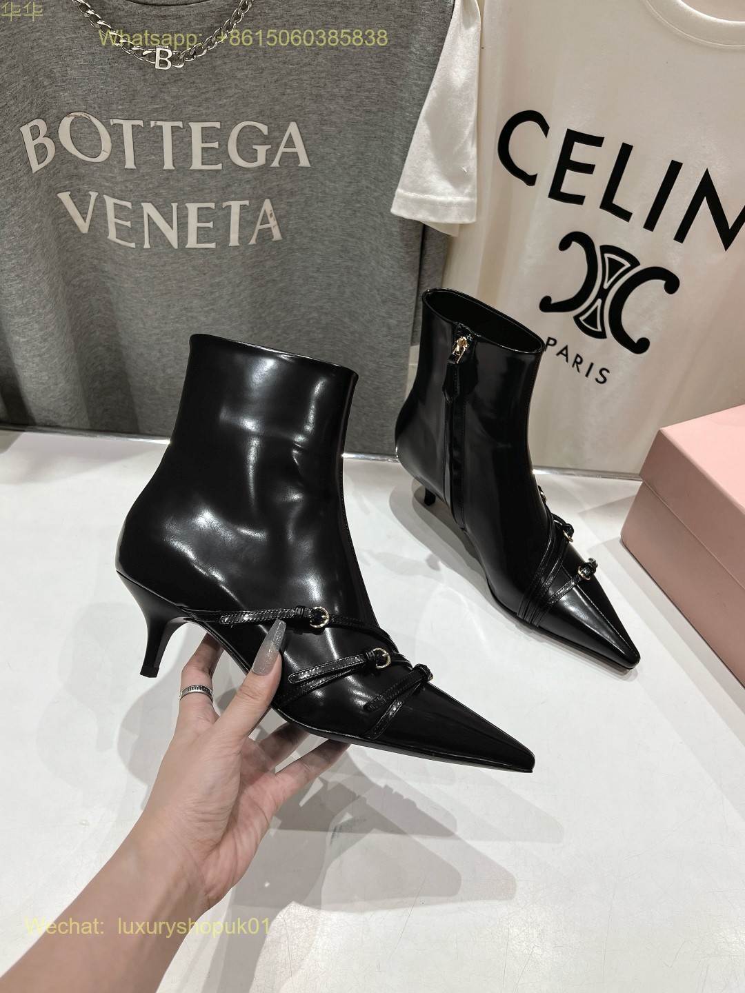 Miu Miu naplak booties Buckle Strap Point-Toe Ankle Boot Women Shoes