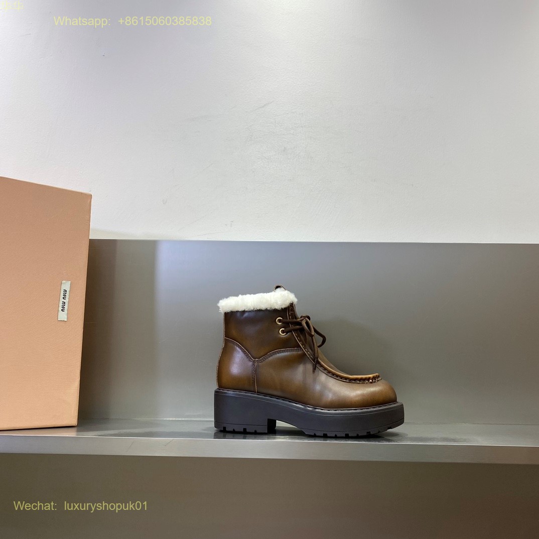 Miu Miu Heeled Lace-Up Platform high top fur shearling Loafers Women Shoes