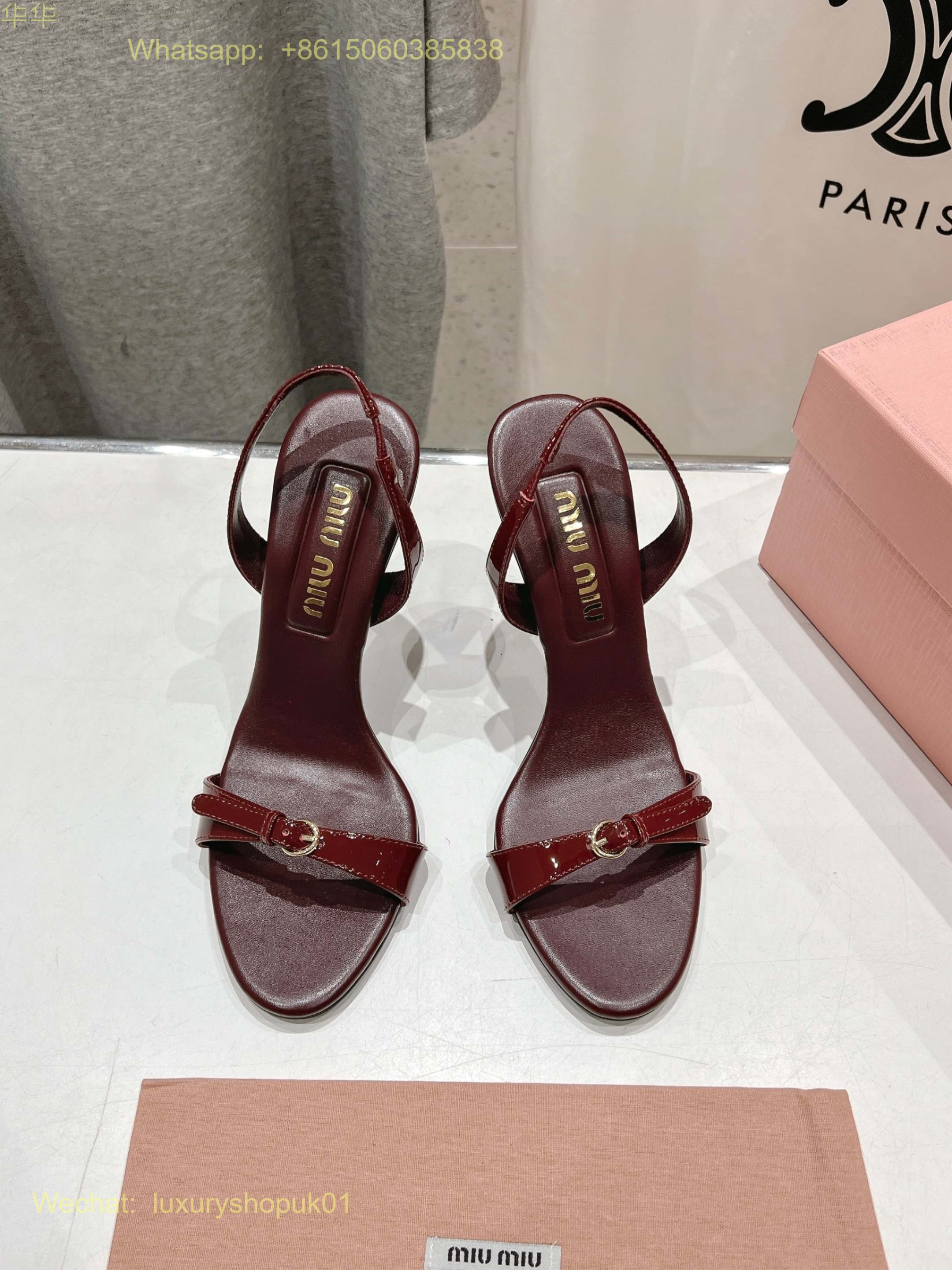 Miu Miu Patent Leather Heeled Sandals buckle Women Shoes