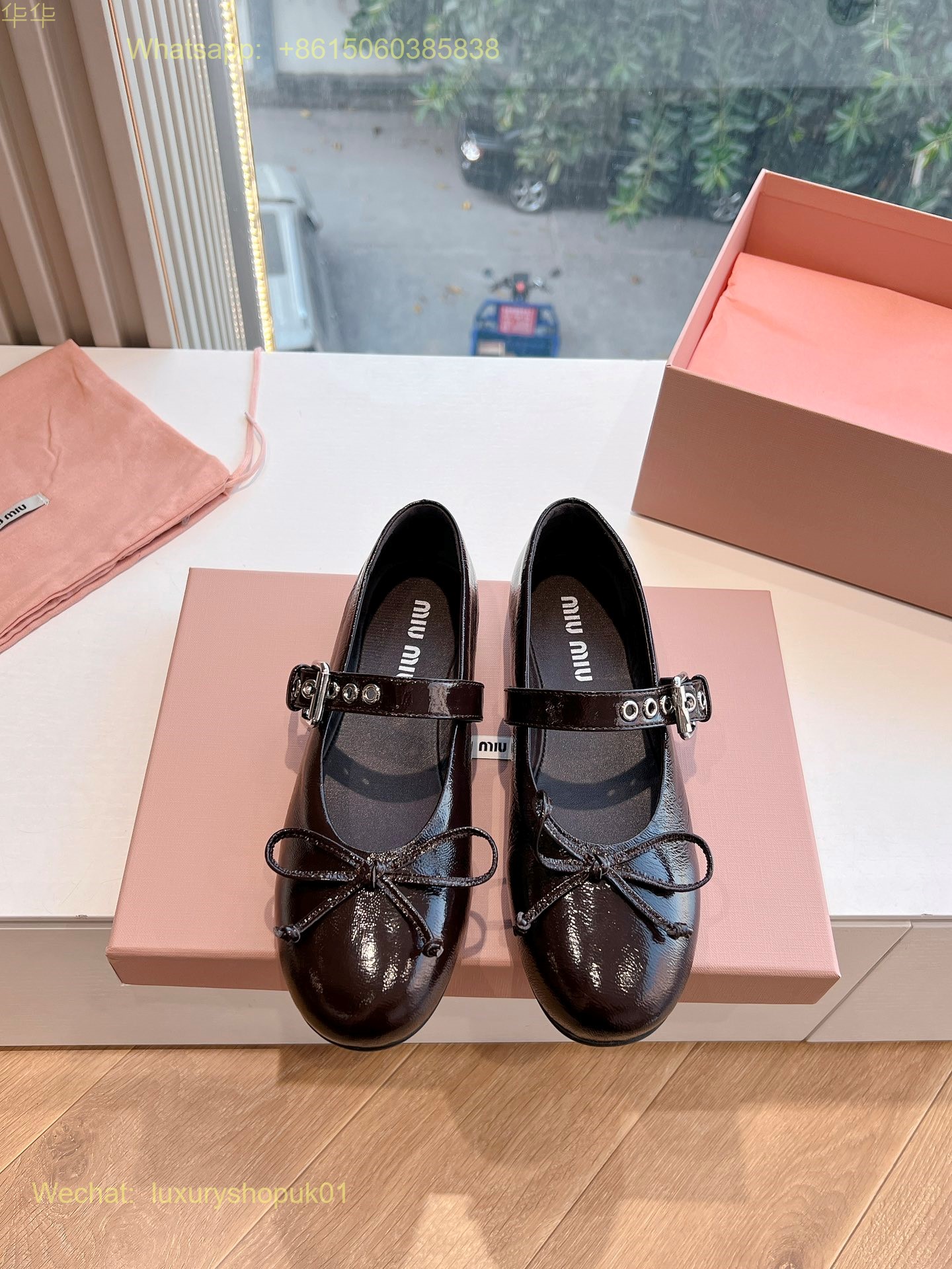 Miu Miu Bow-Detailed Buckled Ballerina bow Ballet Flats Women Shoes