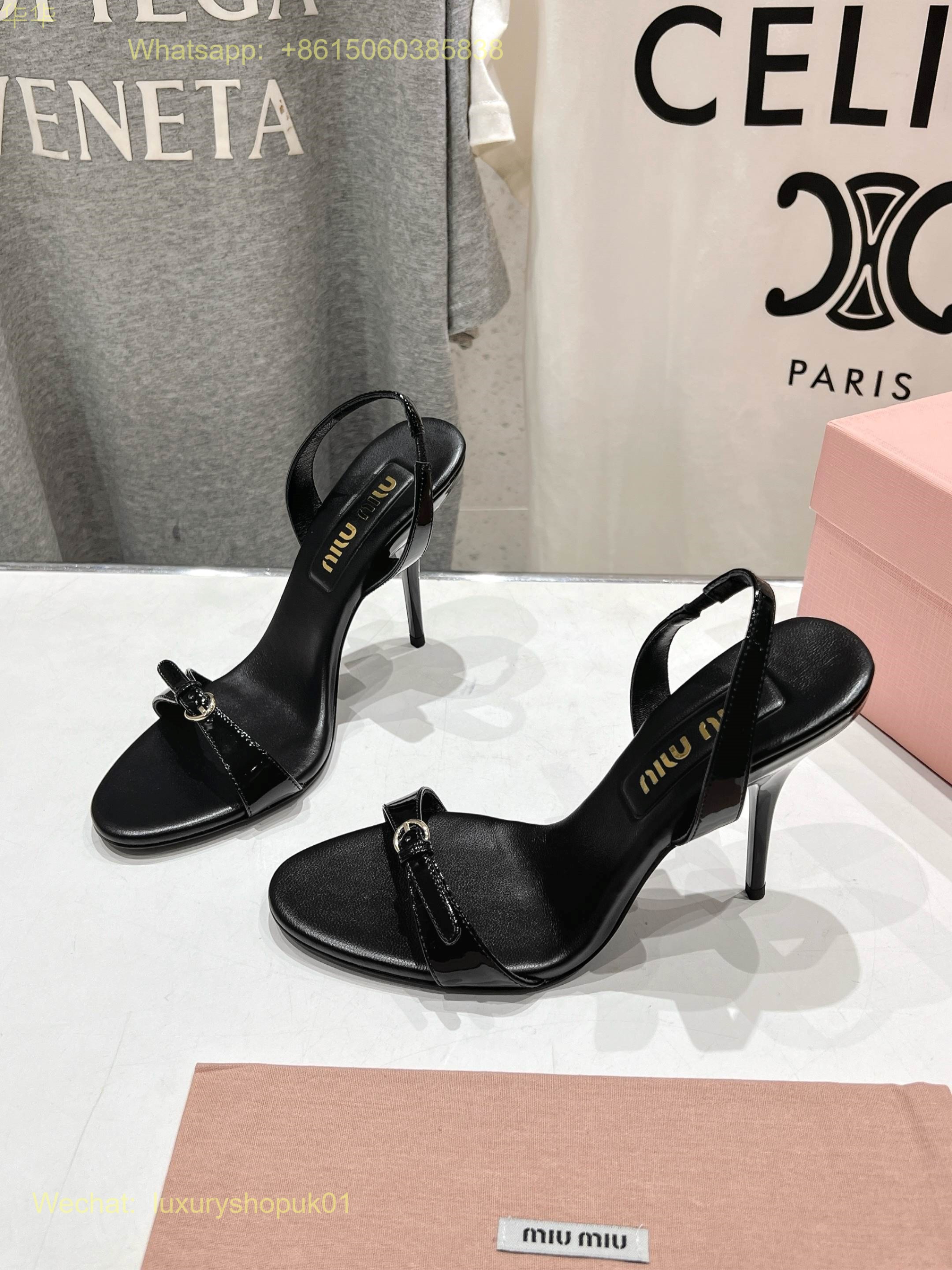 Miu Miu Patent Leather Heeled Sandals buckle Women Shoes