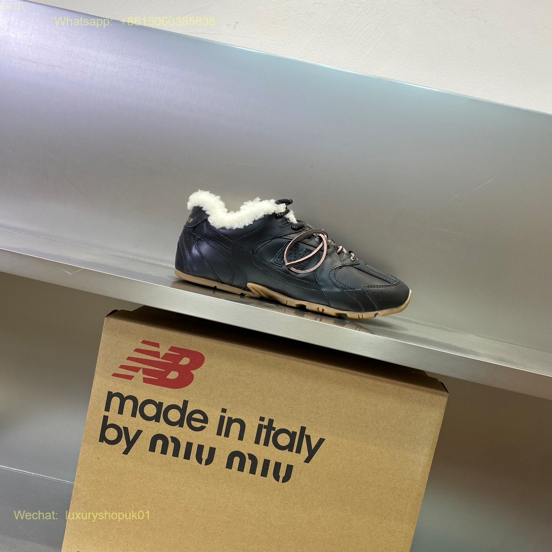 Miu Miu New Balance 530 sl leather Fur shearling Low Top Sneakers Women Mens Shoes