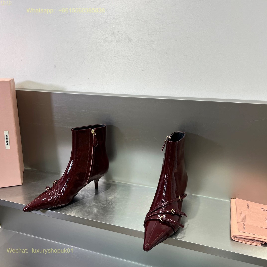 Miu Miu naplak booties Buckle Strap Point-Toe Ankle Boot Women Shoes
